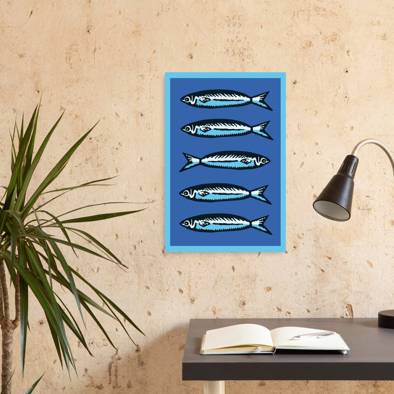 School Of Sardines Minimalist Modern Retro Fish Ocean Architecture Wall Art Print 1 Piece Wrapped Canvas Wall Art
