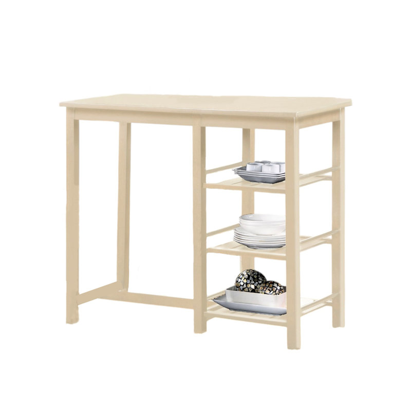 Table rectangulaire 3 pièces à hauteur de comptoir, table rectangulaire avec rangement pour les tablettes, tabourets en bois sans accoudoirs, pieds carrés, capacité de charge de 500 lb, déjeuner en bois synthétique crème