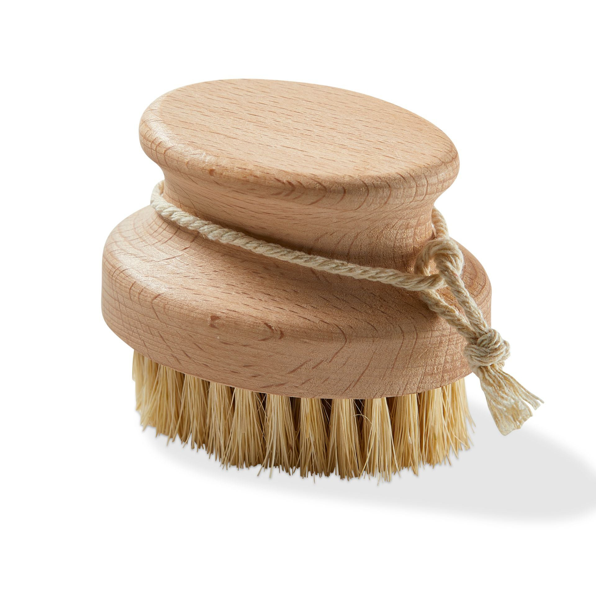 Wood Handle & Natural Tampico Small Round Scrub Brush
