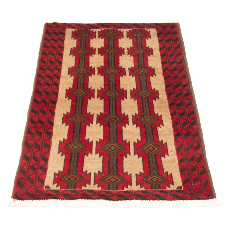 Tapis rouge en laine noué à la main de conception unique 2 pi 11 po x 5 pi 3 po New Age