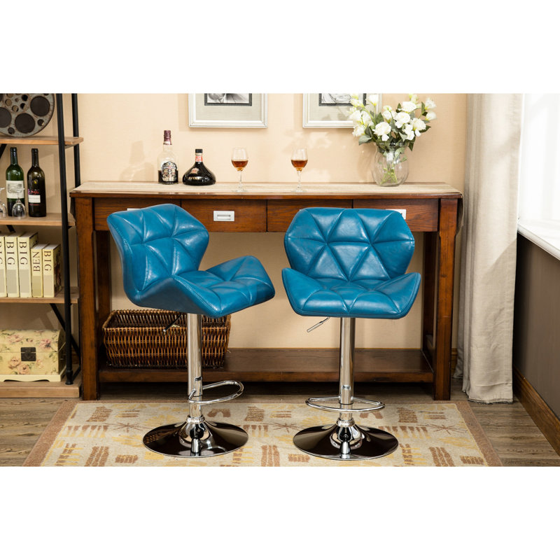 2 tabourets de bar contemporains bleus - hauteur réglable avec siège en cuir d'unité centrale et repose-pieds de soutien à rotation hydraulique à 360 degrés pour un confort optimal