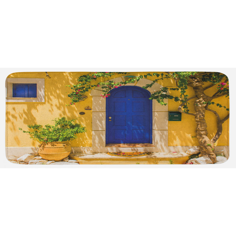 Tapis en grec traditionnel avec des fleurs et un tapis de cuisine en multicolore avec décor méditerranéen tree