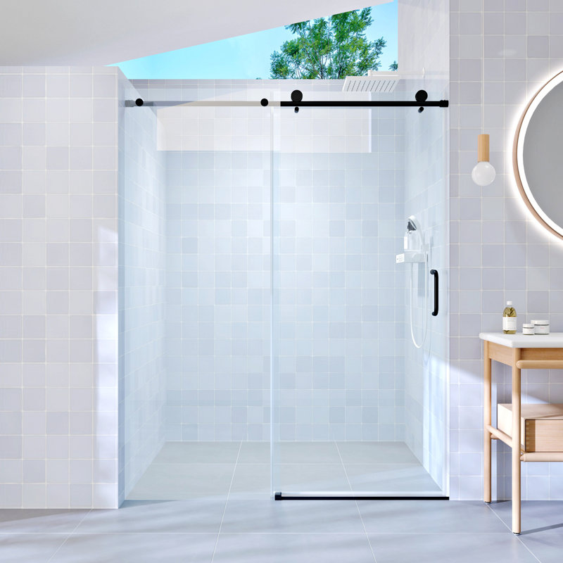 Porte de douche coulissante simple, porte de salle de bain sans cadre pour la maison, Noir mat