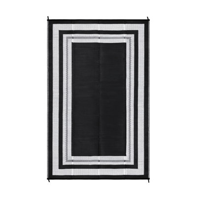 Outdoor Rug 9x18ft Waterproof Reversible - Large Modern Black and White Plastic Straw Carpet - Lightweight, Washable - For Patio, RV, Camping, Deck, Porch, Balcony, Backyard, Picnic, Beach