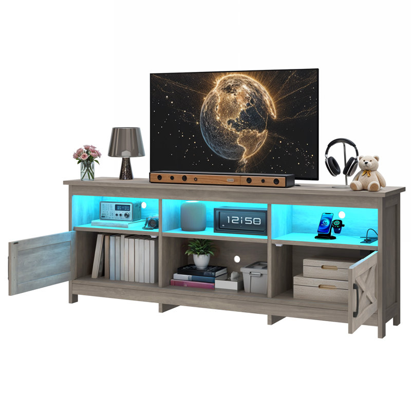 Meuble télé Mercato Modern Farmhouse, H 25,6 po x l 70 po x P 15,7 po, Gris délavé