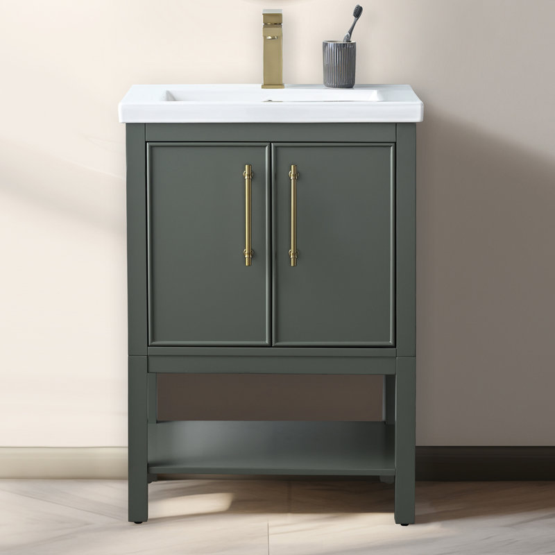 Jewell 24" Single Bathroom Vanity Set, Vintage Green/Antique Brass