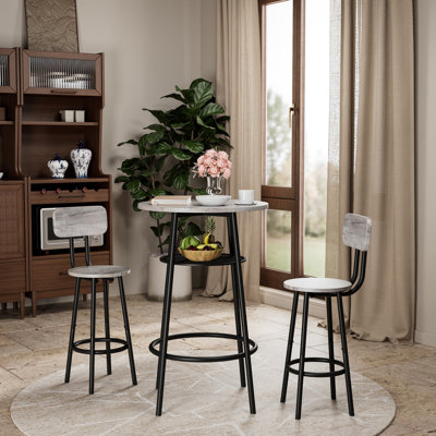 Ensemble de 3 tables de bar rondes avec dossier et cloison, petite table de salle à manger pour 2 personnes, table de petit-déjeuner et 2 tabourets pour la cuisine et la salle à manger