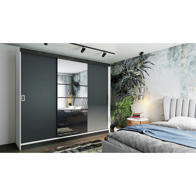 Amme 2 Door Solid + Manufactured Wood Wardrobe, White/Black