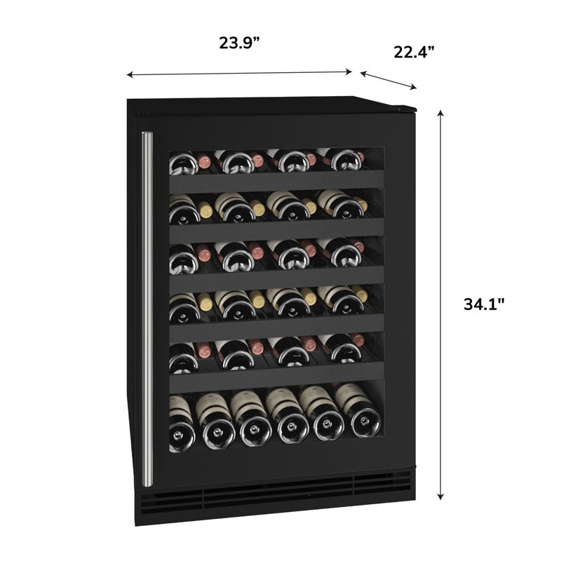 U-Line Single Zone 23.25'' Built-In 48 Bottle Wine Refrigerator with Reversible Door, Black