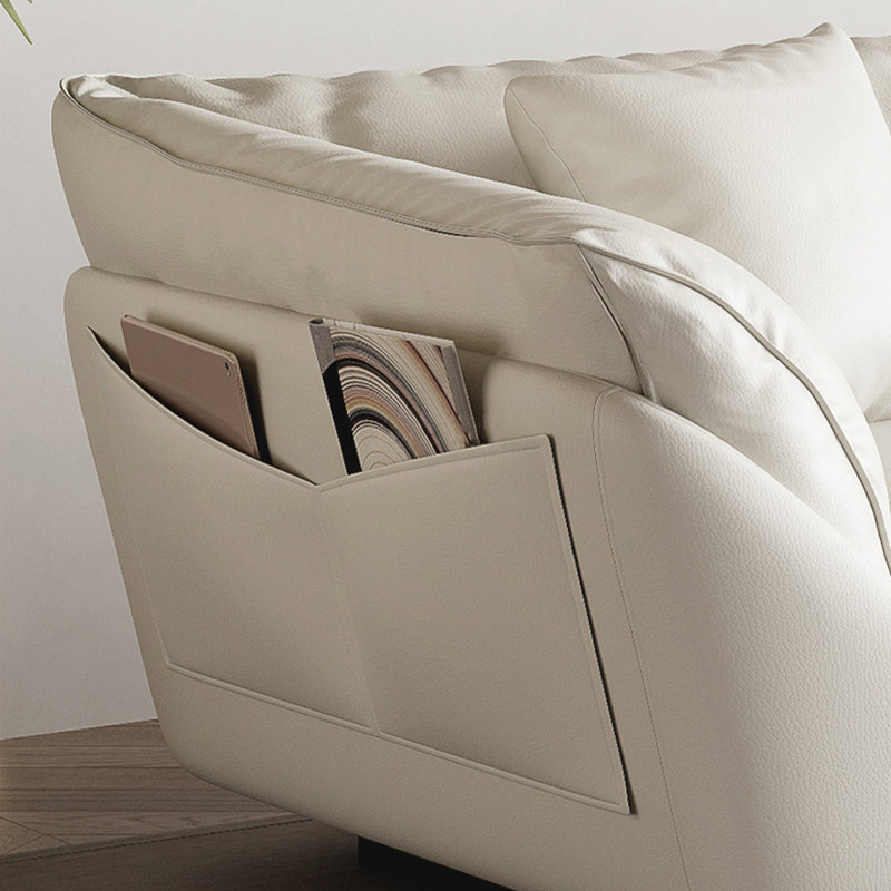 Canapé modulaire en cuir véritable blanc crème, H 30,71 po x l 110,24 po x P 39,37 po, 4