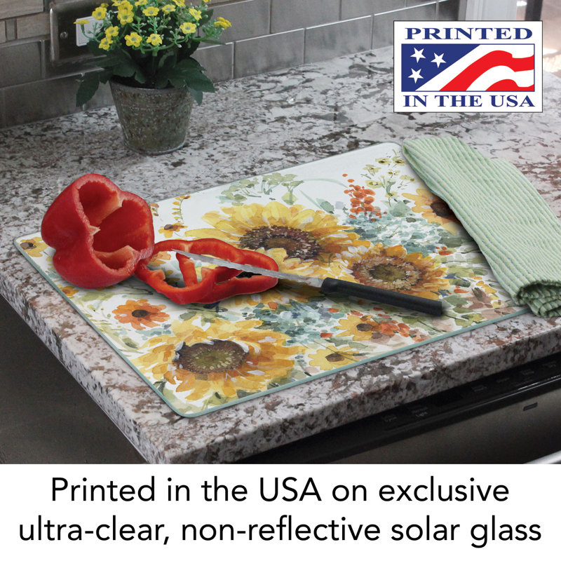 Sunflower Tempered Glass Rectangular Cutting Board 15" x 12"