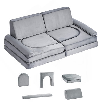 Modular Kids Play Couch Sectional Toddler Sofa With Armrests 10 Pcs Gray