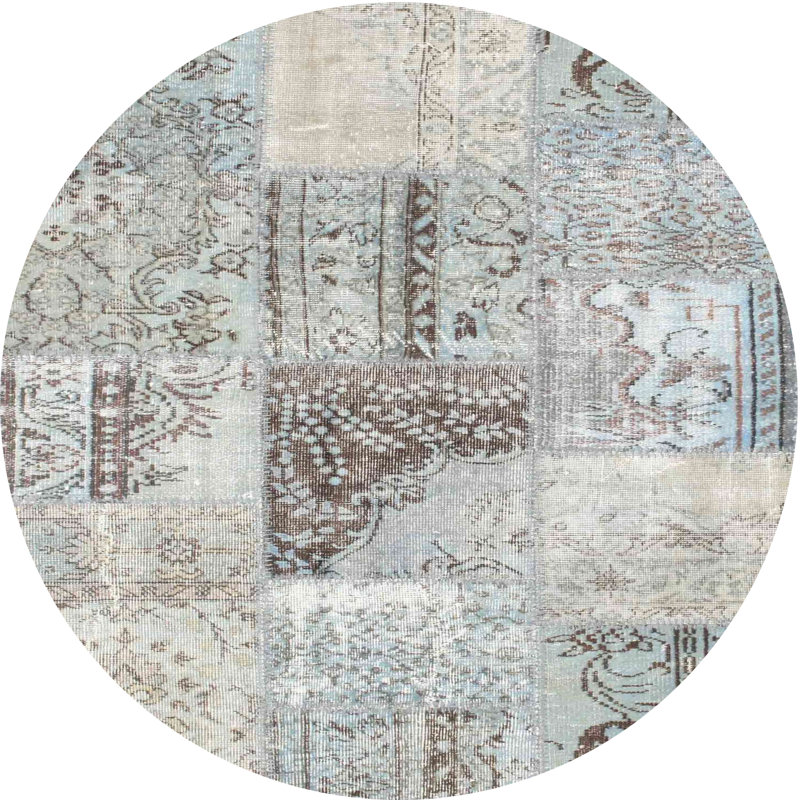 Tapis gris/bleu zone contemporaine, Rond 8 pi