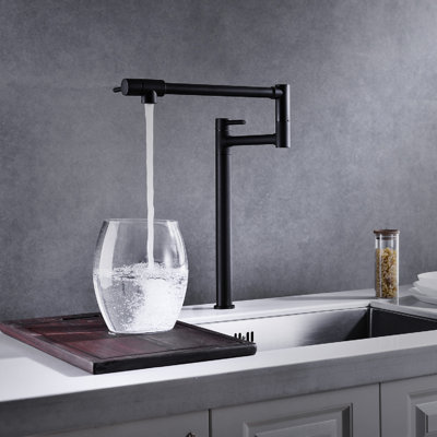 Extension de robinet de remplissage de pot, extérieur noir mat - laiton, poignées doubles pour un contrôle précis de l'eau, corrosion et empreinte digitale - revêtement avec bras allongé, remplissage facile, pour contrôler le débit,