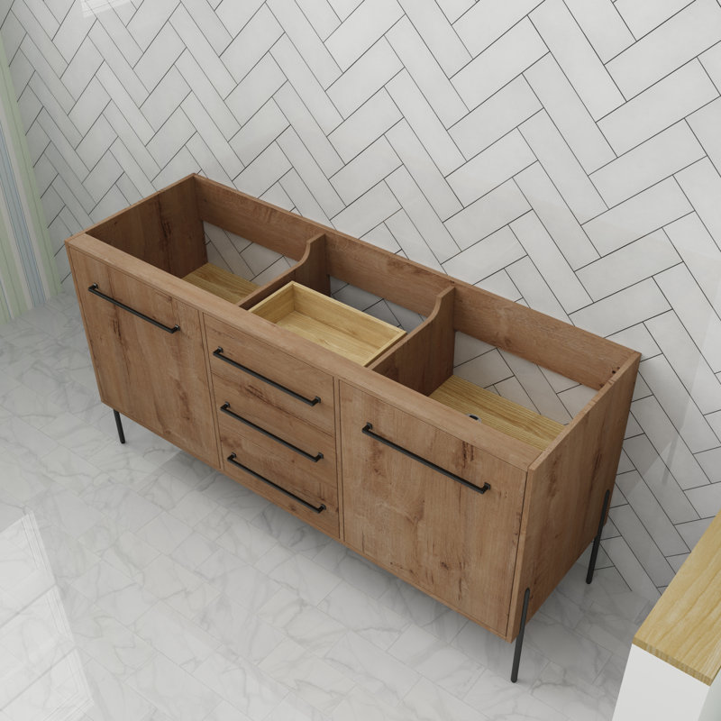 Base de meuble-lavabo autoportant 60 "avec tablettes et tiroirs 60"