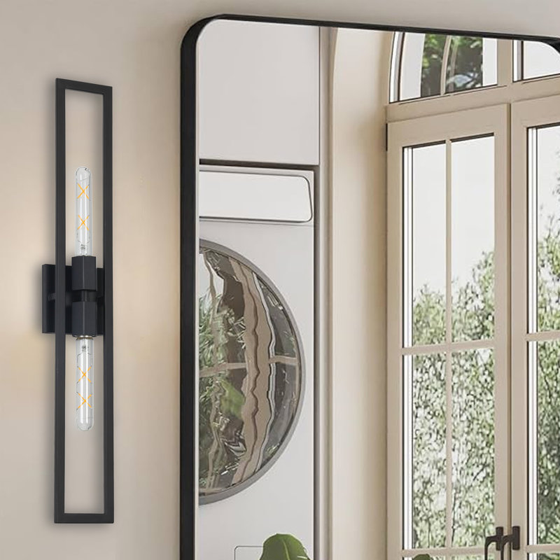 Payan 2-Light Dimmable Steel Wall Sconce , Matte Black, 29" H x 4.5" W x 2.5" D