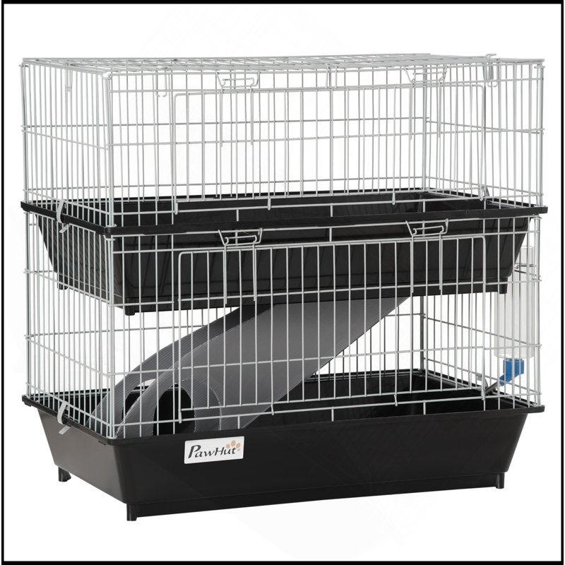 Cage à souris à 2 niveaux, cage de furet avec plat et bouteille, rampe, 2 portes