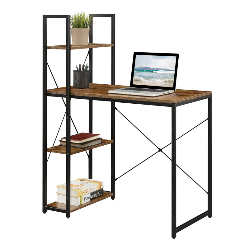 Gerell Office Workstation Desk with Shelves, Barnwood/Black 
