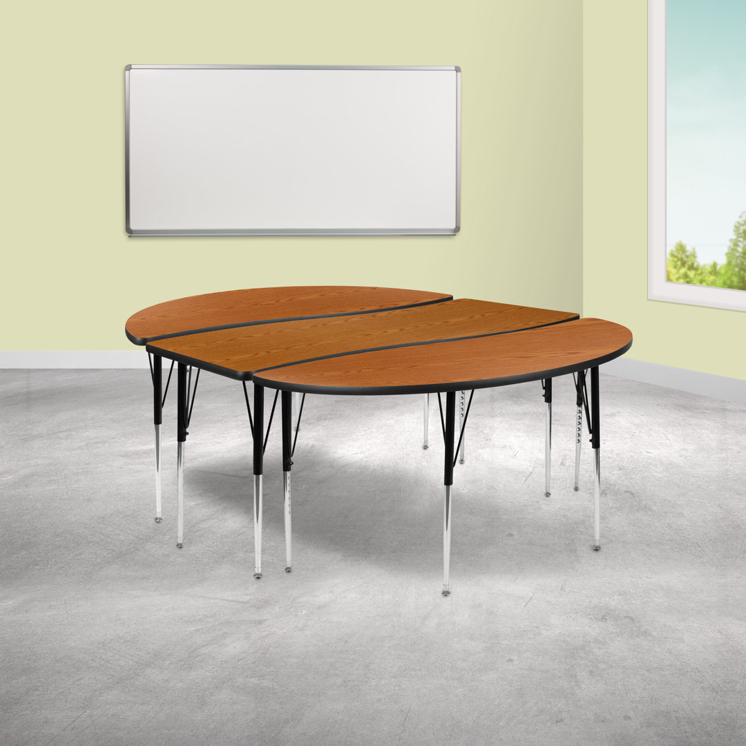 Goddard 3 Piece 86" Oval Wave Flexible Thermal Laminate Activity Table Set with Height Adjustable Legs Flash Furniture 