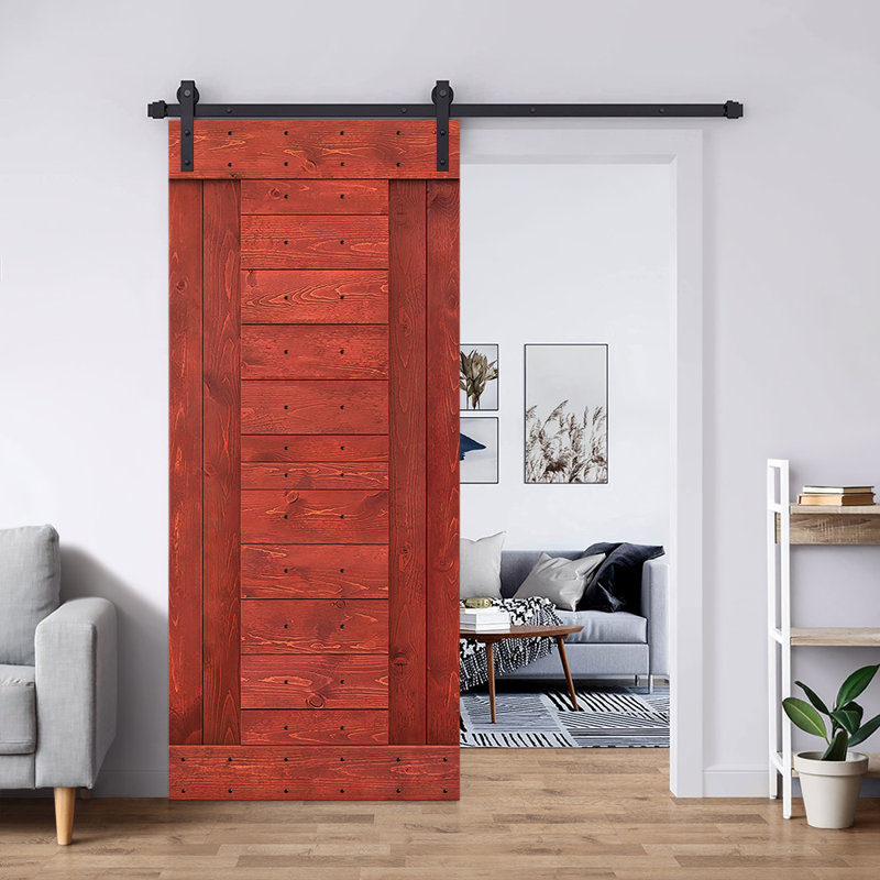 Cherry Red Solid Wood Barn Door Kit with Matte Black Hardware