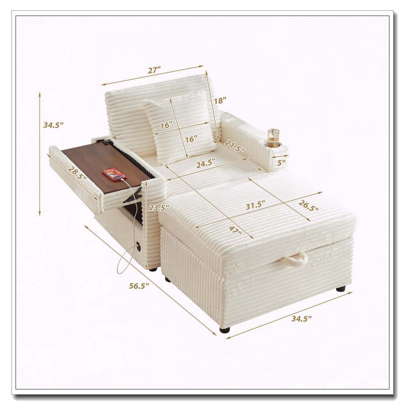 Fauteuil d'appoint confortable en velours côtelé, Blanc