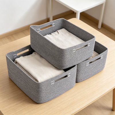 Large Storage Baskets for Shelves, 3-Pack Woven Rope Bins for Clothes, Blankets, Towels, Toys, and Baby Nursery Organization