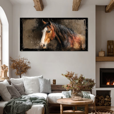  Grand cheval, art mural sur toile, animal rustique, décoration murale pour salon, chambre au-dessus du canapé, œuvre d'art tendue sur châssis, 24 po x 47 po