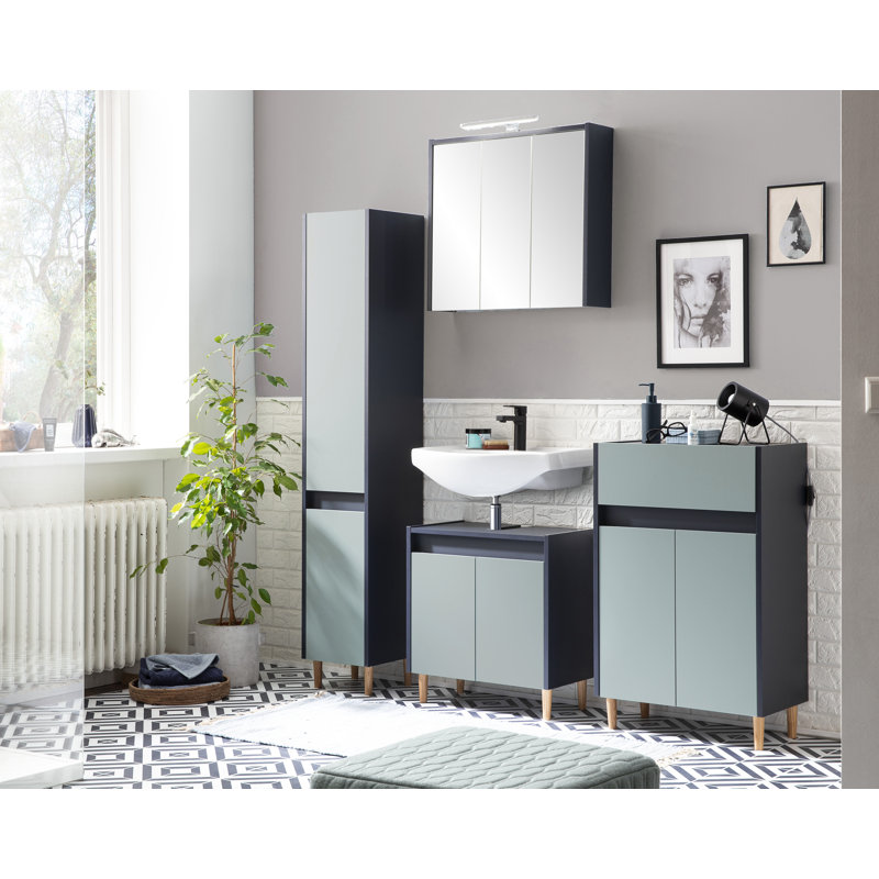 Bowery Freestanding Linen Cabinet, Night Blue/Pigeon Blue