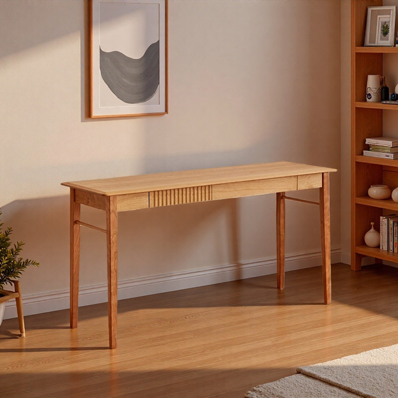 Bureau simple et durable en bois de cerisier étroit, H 29,52 po x l 59,05 po x P 17,71 po