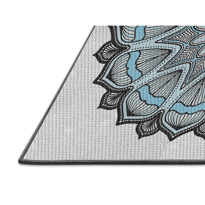 Laine tissée à la main en laine et polyester bleu/noir/gris Tapis décoratif, Rectangle 5 pi x 8 pi
