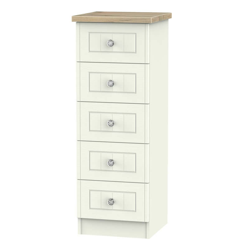 Fully Assembled Zenfield 5 Drawer, Cream Ash/Bordeaux Oak