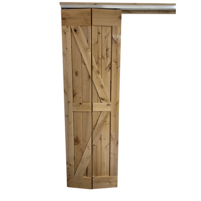 Unfinished Wood Panel Bi-Fold Barn Door with Folding Installation Hardware