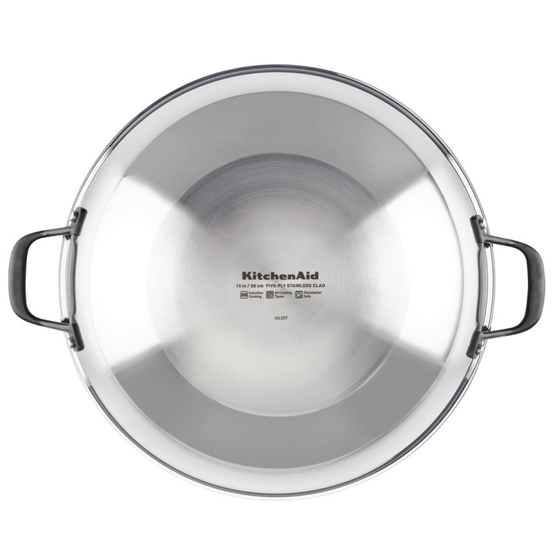 KitchenAid 5-Ply Clad Stainless Steel Induction Wok, 15-Inch, Polished Stainless Steel