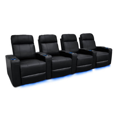 Valencia Piacenza Home Theater Seating | Premium Top Grain Nappa 9000 Leather, Power Recliner, Led Lighting (row Of 4, Black)