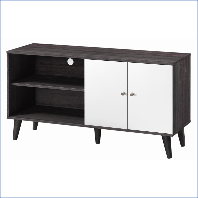 TV Furniture Mid-Century Modern TV Stand with 2 Shelves & Cabinet, Fits TVs up to 47.3" | Dark Gray + White | Wood