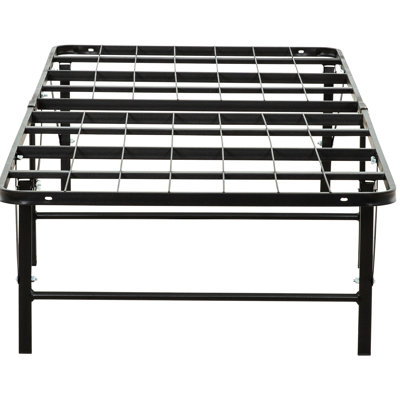 Base de lit en métal noir, lit de chambre élégant et fonctionnel, sommier avec rangement supplémentaire