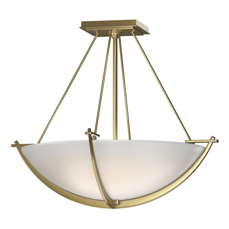 Plafonnier semi-encastré 3 lumières Compass, Blanc opale, H 16 po x l 18,1 po x P 18,1 po, Laiton moderne