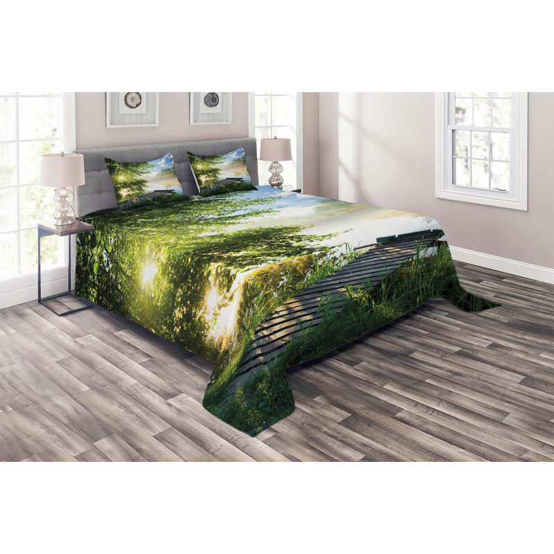 Landscape Rustic Polyester Coverlet, King Bedspread + 2 Shams
