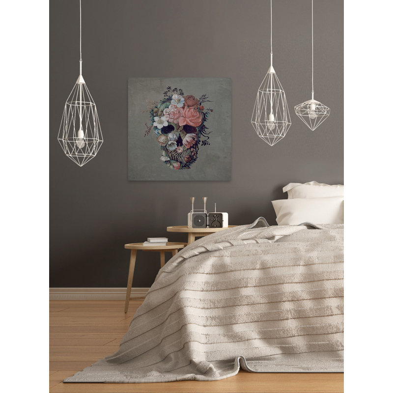 « fleuriing rose crâne », reproduction de peinture à l’acrylique sur toile tendue encadrée, H 12 po x l 12 po x P 1,5 po