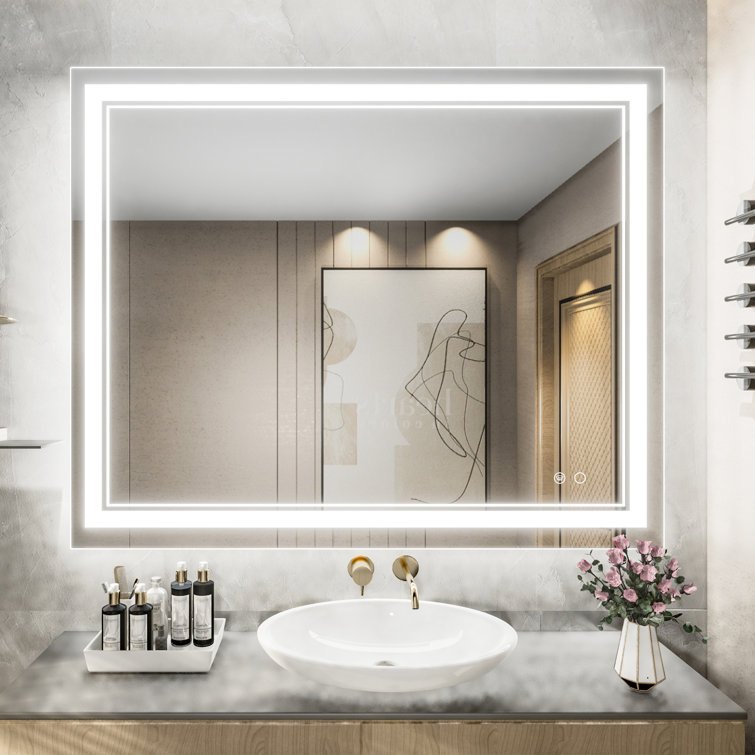 LED Bathroom Mirror, Dimmable Vanity Mirror Anti-Fog Wall Mounted with Lights Orren Ellis Size: 48 x 30