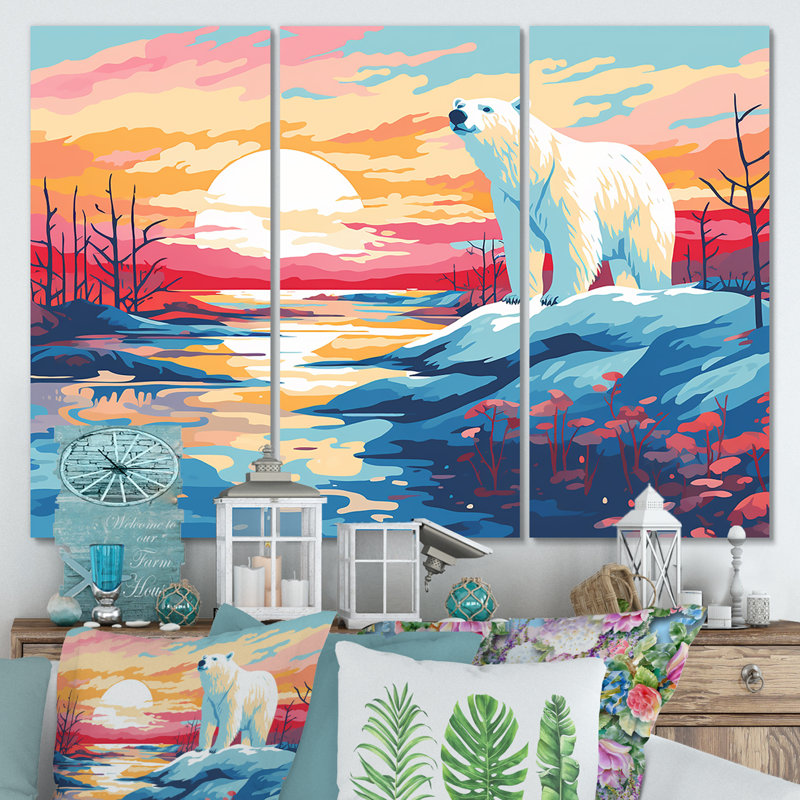 «Sunrise Bear», art mural, H 28 po x l 36 po, Toile tendue