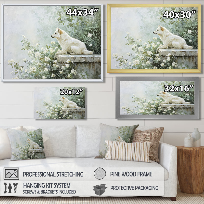 Loup perché en été - loup, salon d'art mural, Brun, H 12 po x l 20 po, Impression dans un cadre flottant sans passe-parto