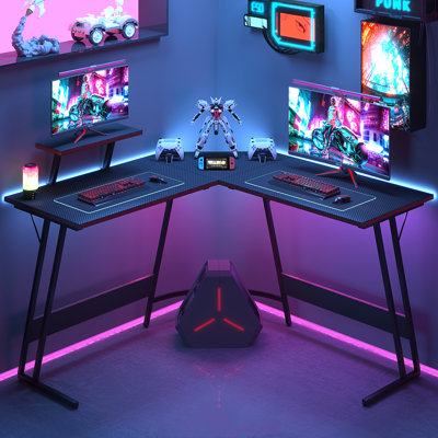 Sherri L Shaped Gaming Computer Desk with Large Monitor Stand