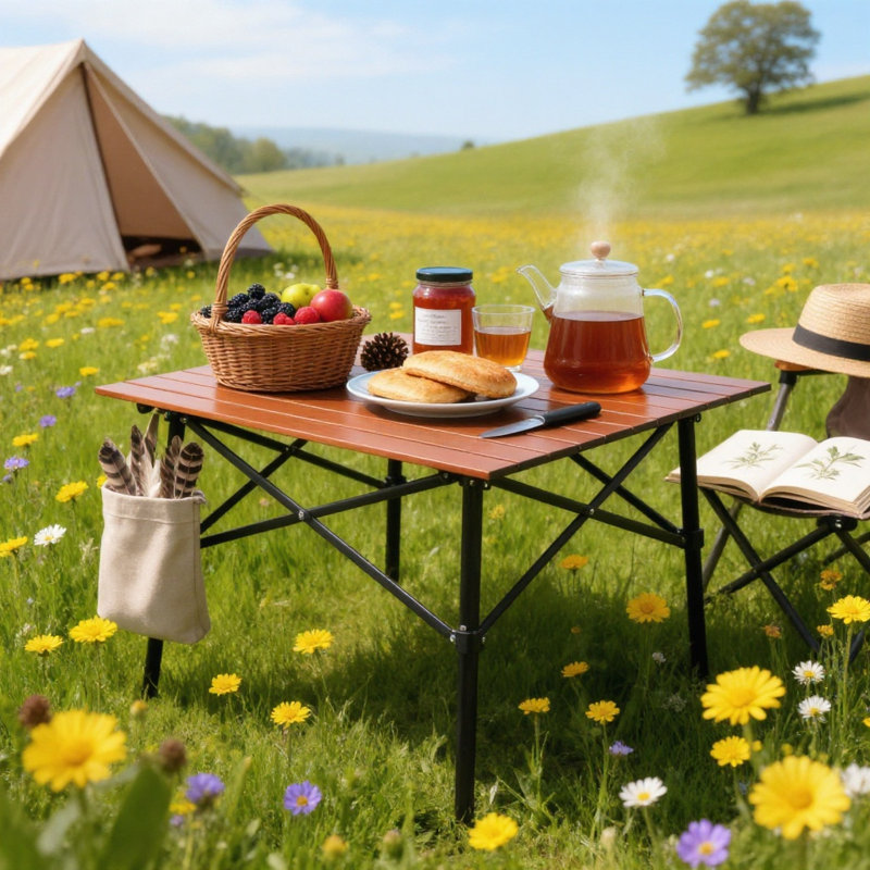 Table de camping pliante carrée en aluminium Brown