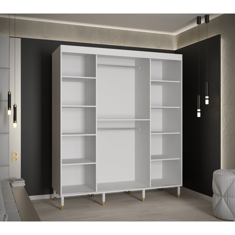 Anslee 2 Door Manufactured Wood Wardrobe, 208cm H x 180cm W x 62cm D, White Matt
