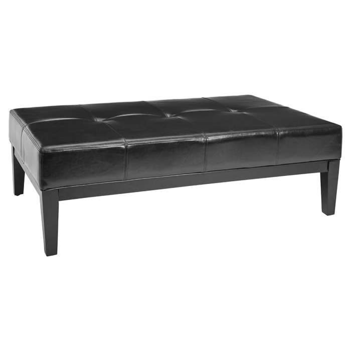 Repose-pieds capitonné rectangulaire en similicuir de 48,4 po de large Kamyrah, Similicuir noir