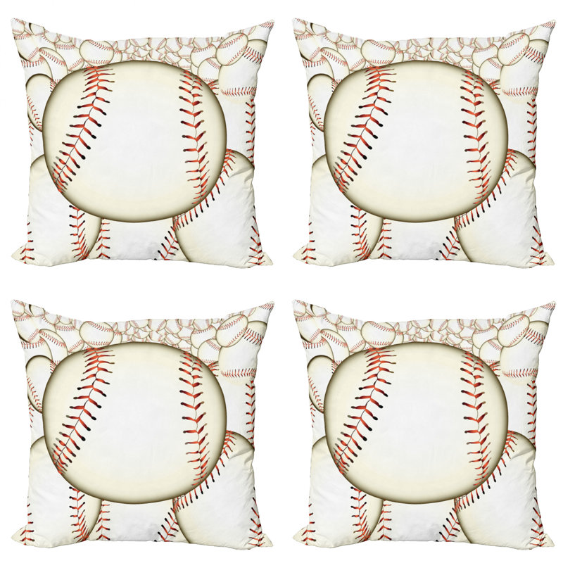 Kids 18" Cream and Red Baseball Throw Pillow Covers Set
