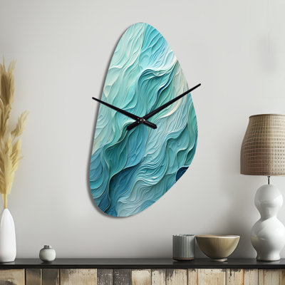 Aqua Blue And White Serenity Swirl I - Fall Shape Unique Abstract Spirals Wall Clock