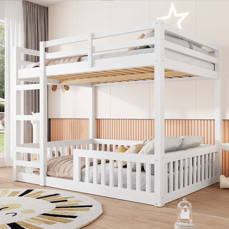 Lit superposé avec échelle en bois, Blanc
