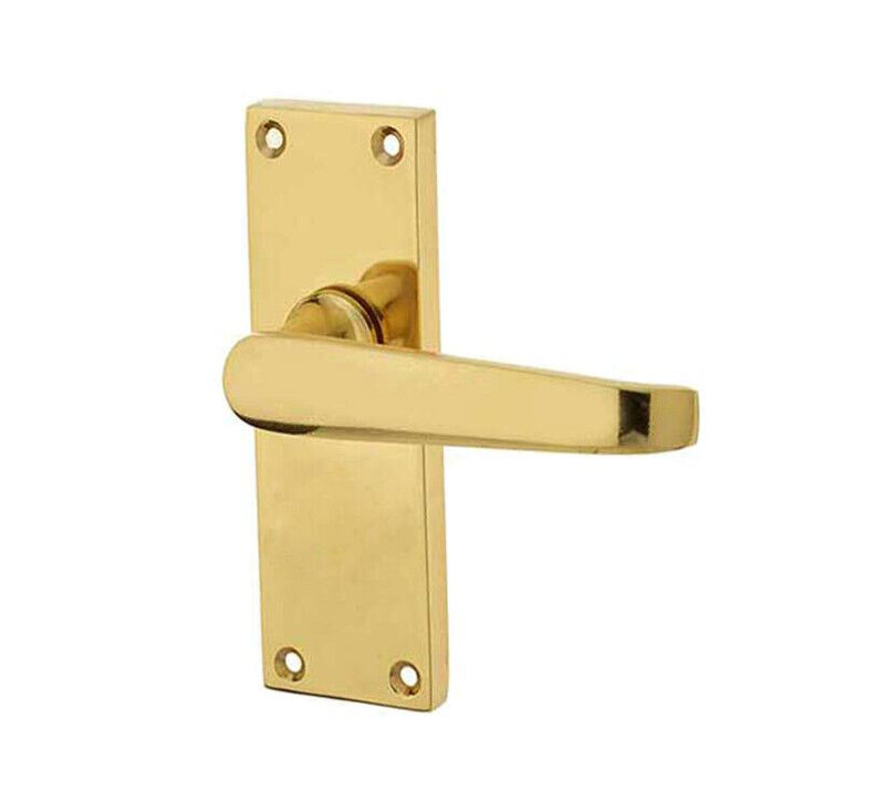  2 Pairs Victorian Straight Lever Latch Door Handles in Polished Brass Finish - 120mm x 40mm